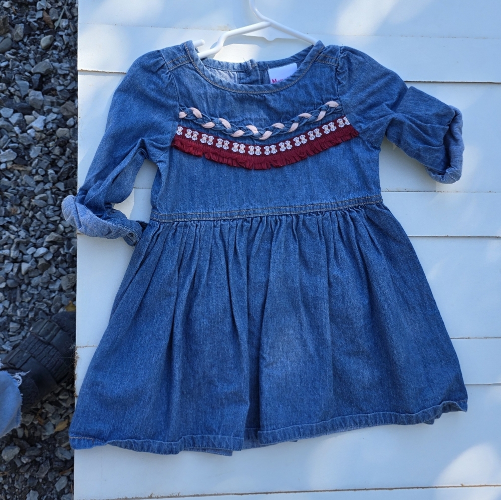 Stylish Denim and Red Kids Casual Dress